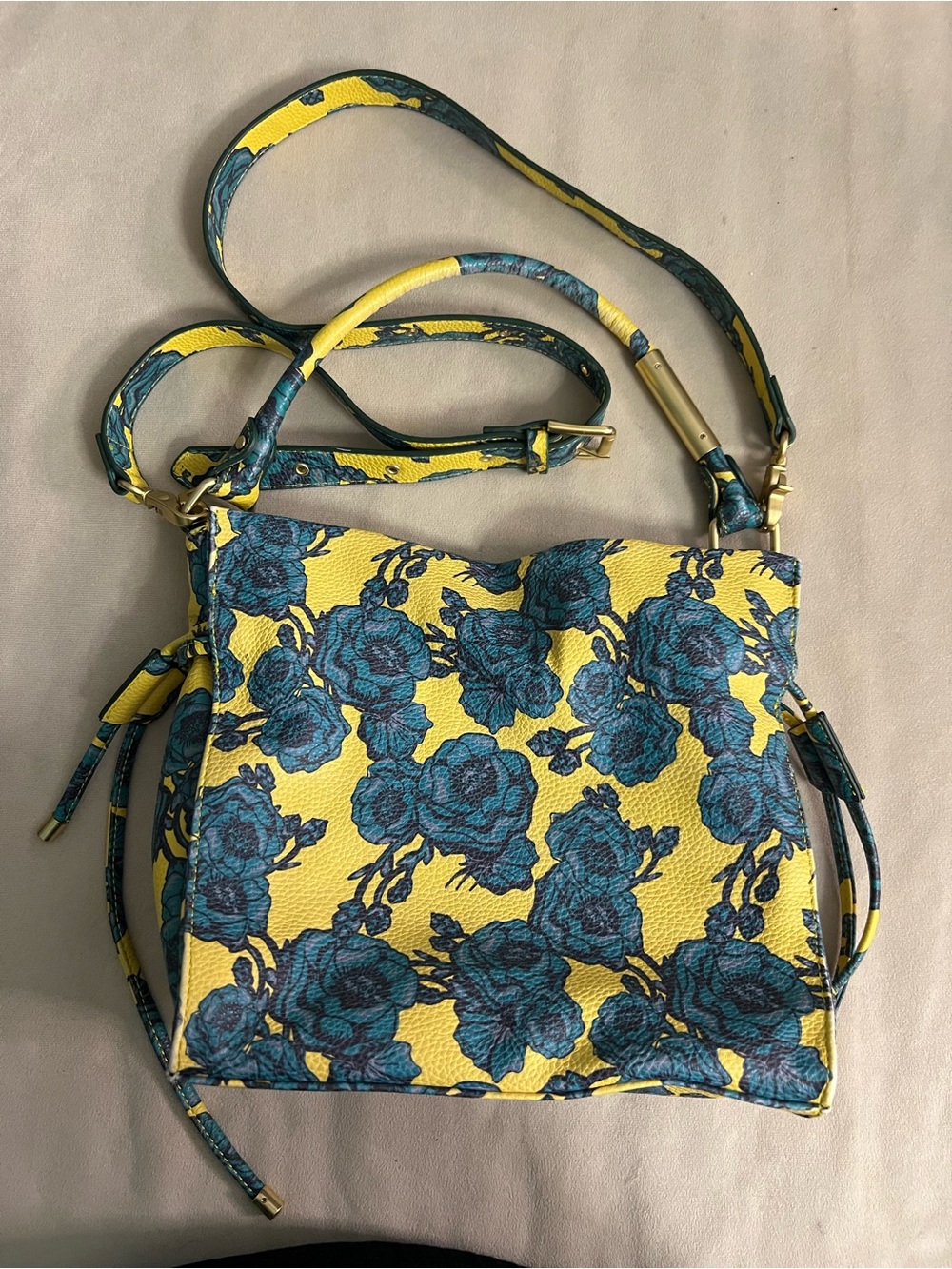 🌼 Foley + Corinna Floral Convertible Satchel Crossbody Yellow Teal Bag
